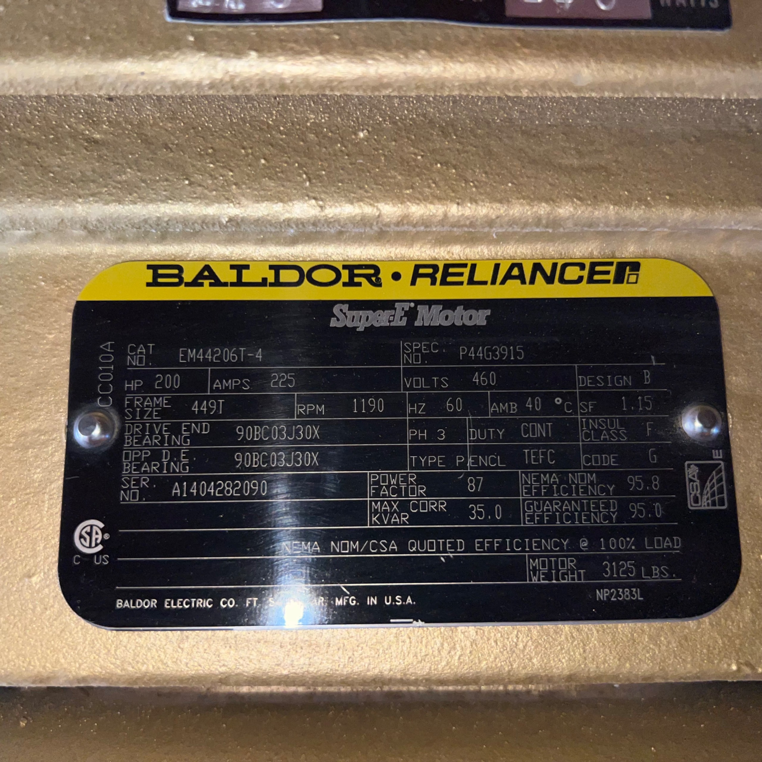 BALDOR RELIANCE EM44206T-4 AC MOTOR - undefined