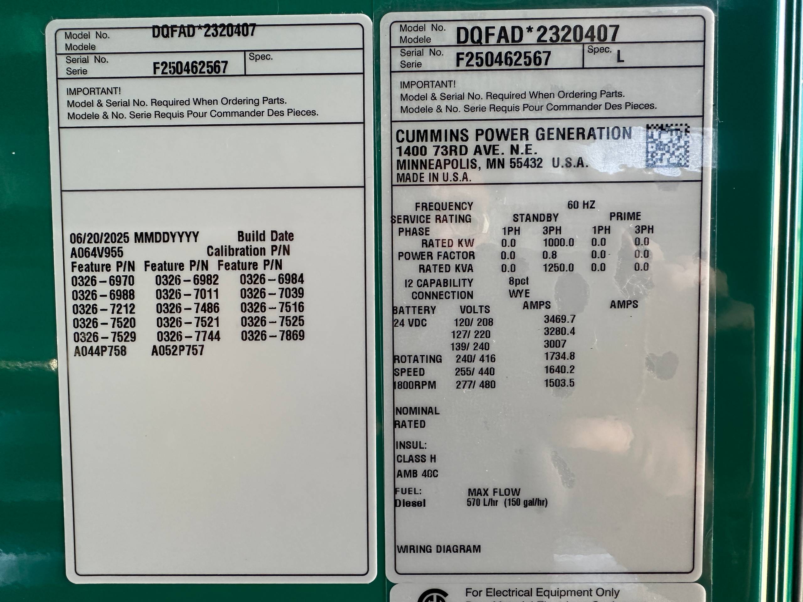 NEW CUMMINS DQFAD 1000 KW DIESEL GENERATOR, QST30-G5 ENGINE, 0 HRS, YR 2025 - CSDG# 4039 - undefined