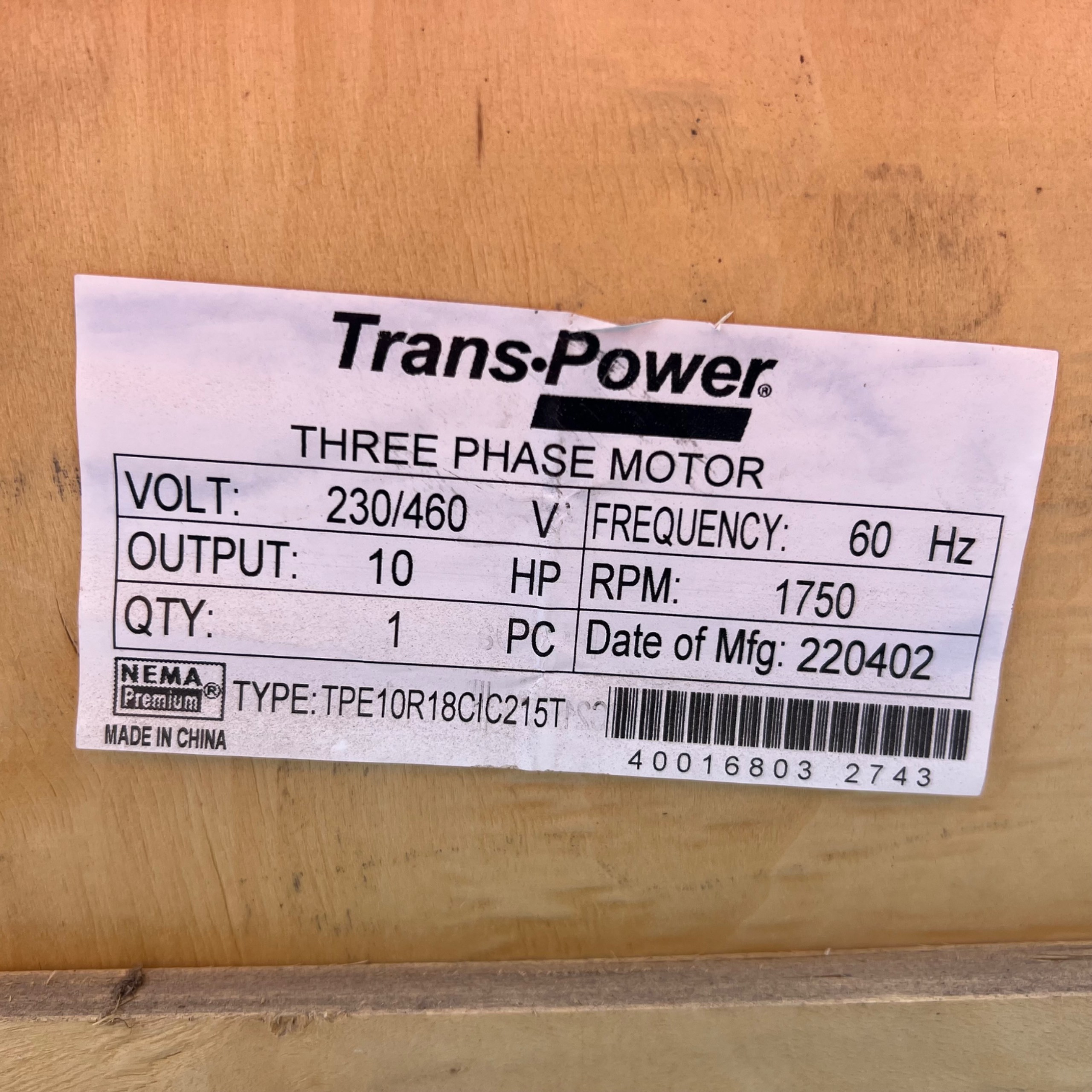 QTY 3: TRANS•POWER ELECTRIC MOTORS - undefined