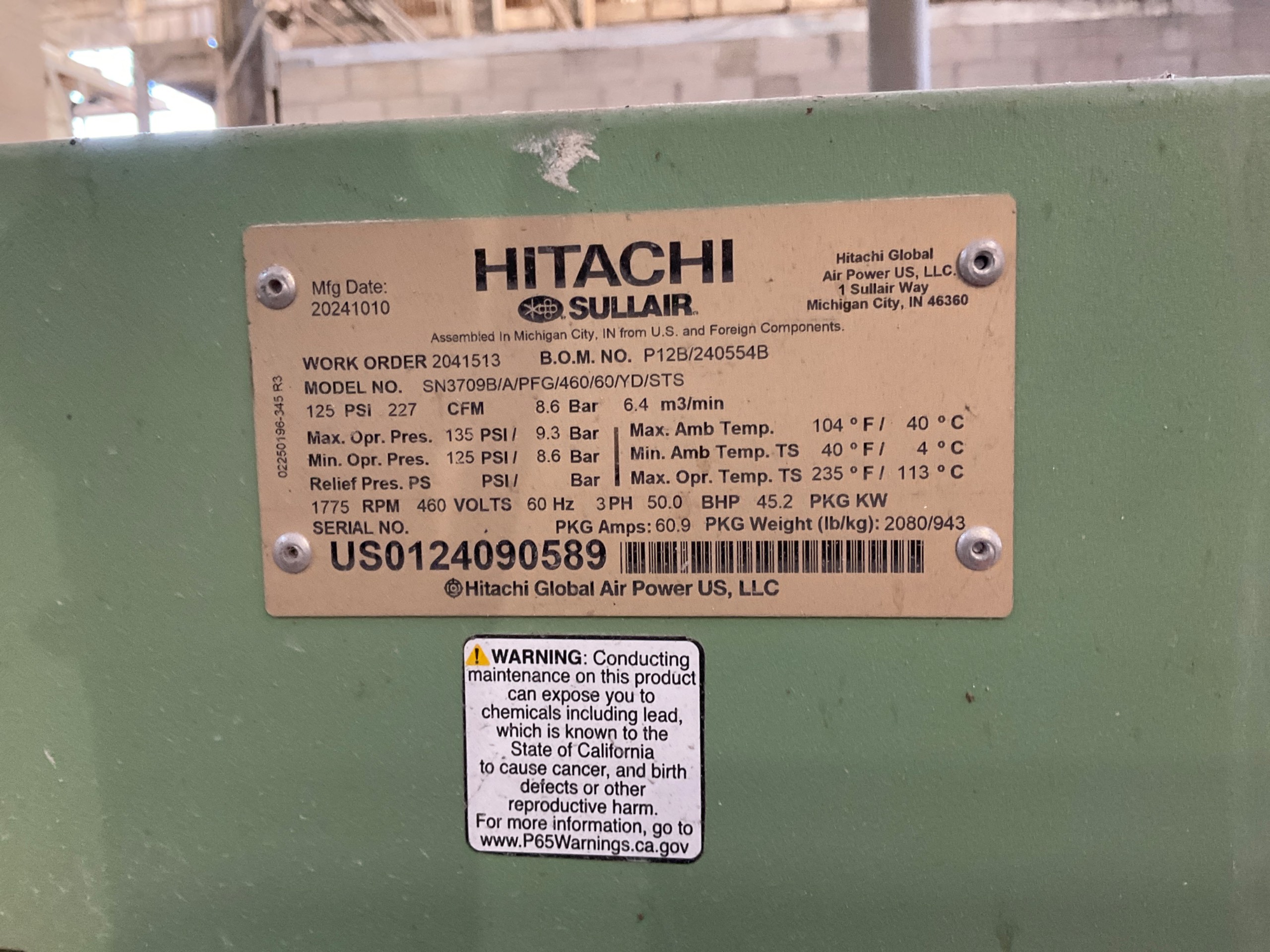 2024 SULLAIR SN3709B/A/PFG/460/60/YD/STS AIR COMPRESSOR - undefined