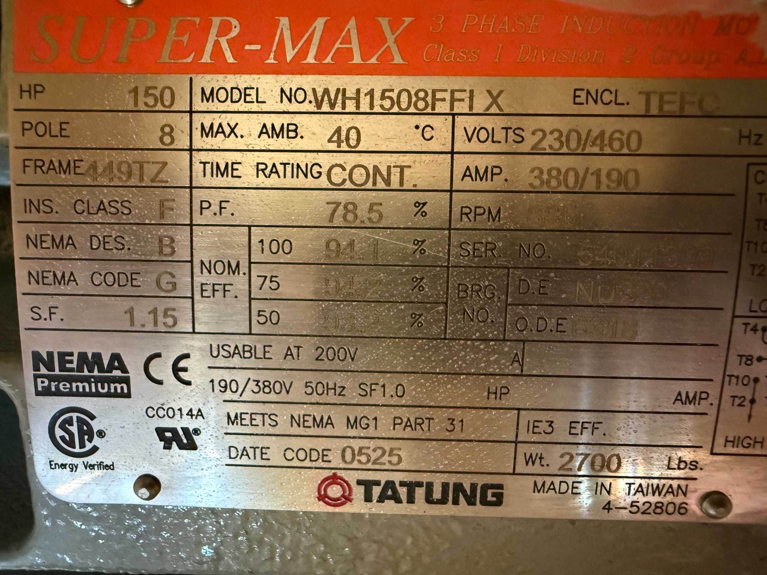 TATUNG WH1508FFLX AC MOTOR - undefined