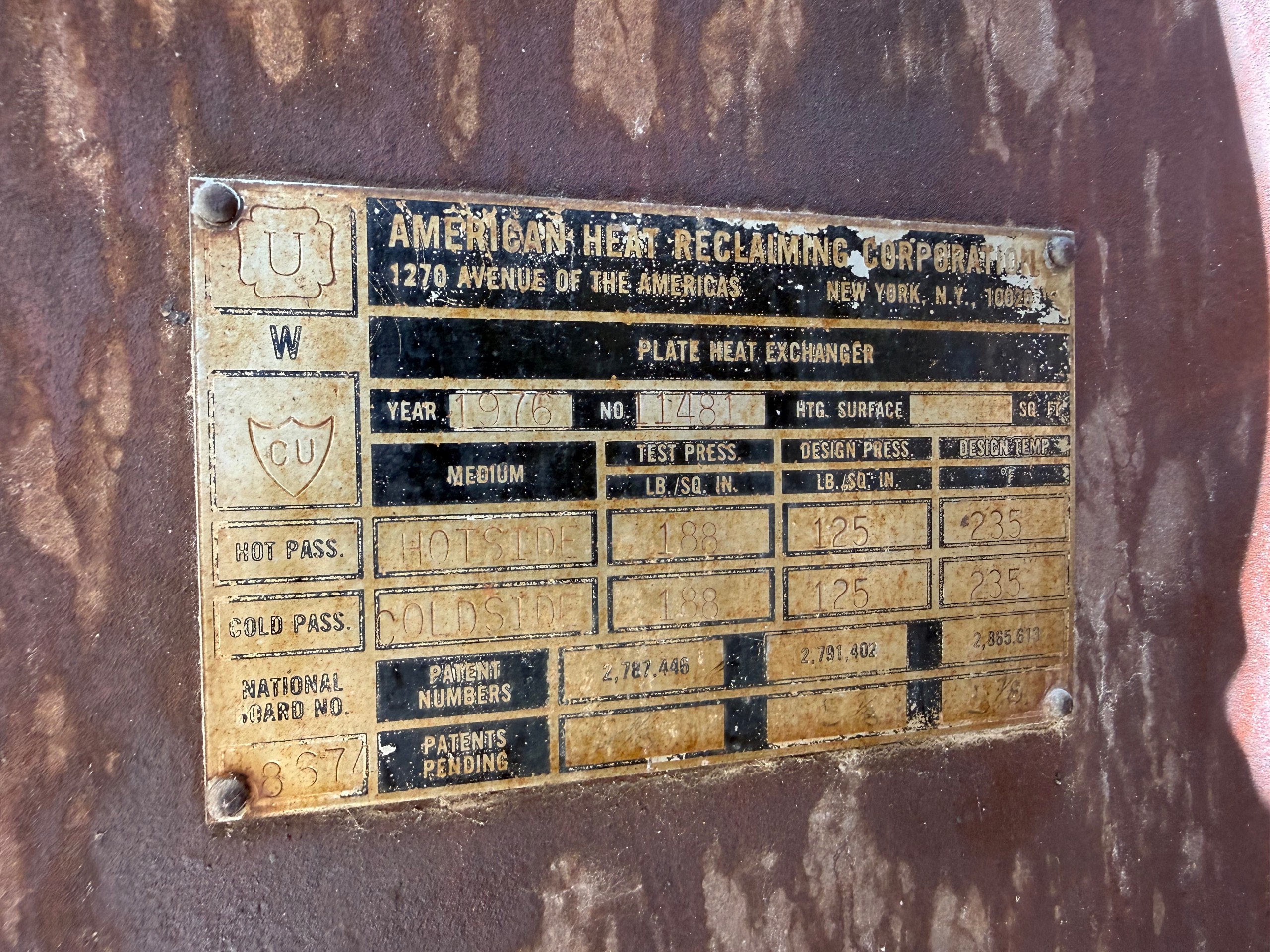 1976 AMERICAN HEAT RECLAIMING CORP. HEAT EXCHANGER - undefined