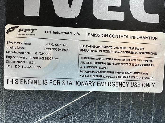 2013 GENERAC SD0230 IVECO/FPT 8.7L DIESEL GENERATOR EPA TIER 3, 230 KW - undefined