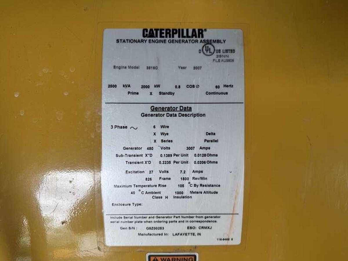 2007 CATERPILLAR 3516C DIESEL GENERATOR 2000KW - undefined