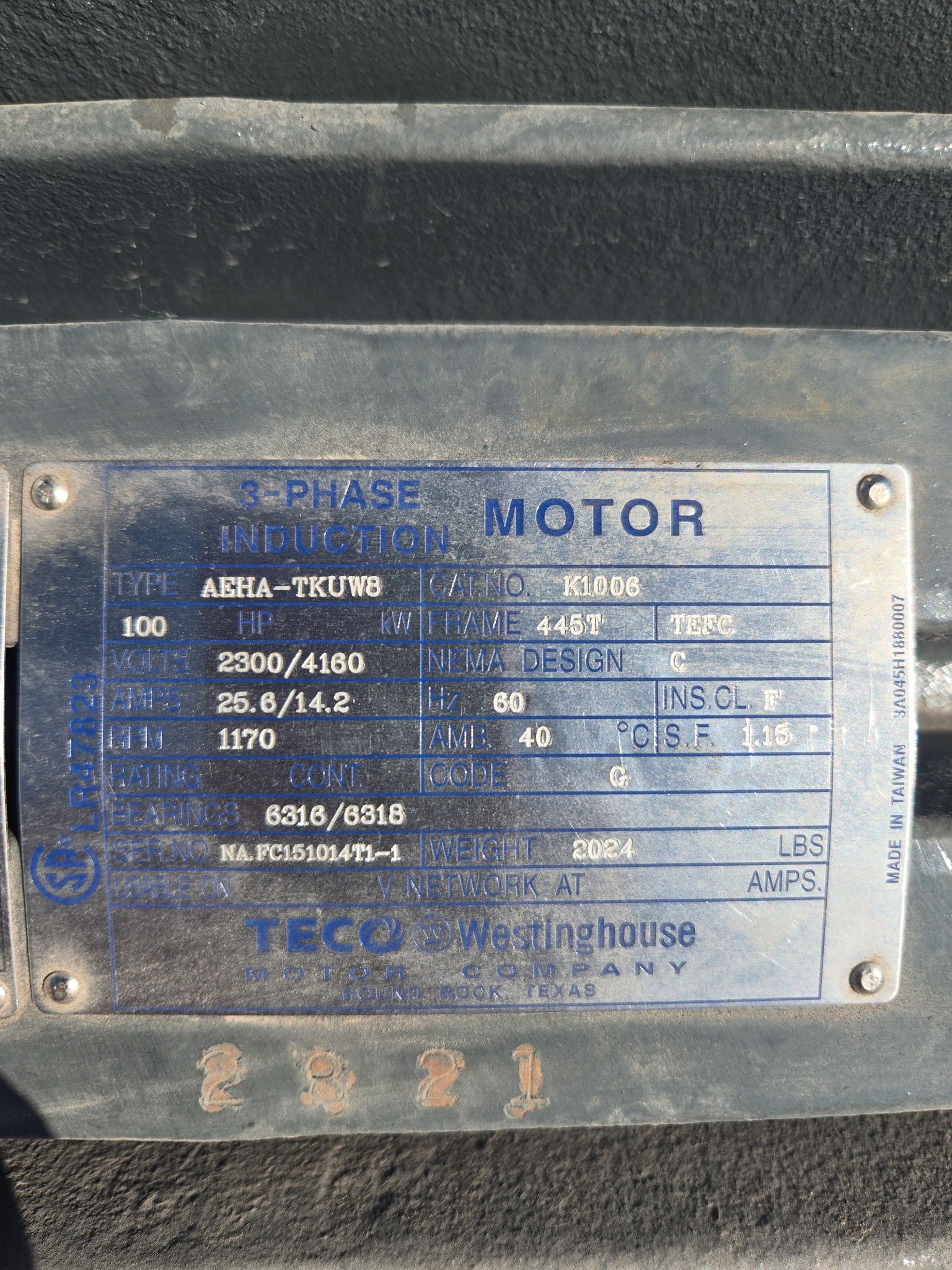 WESTINGHOUSE K1006 100 HP MOTOR - undefined