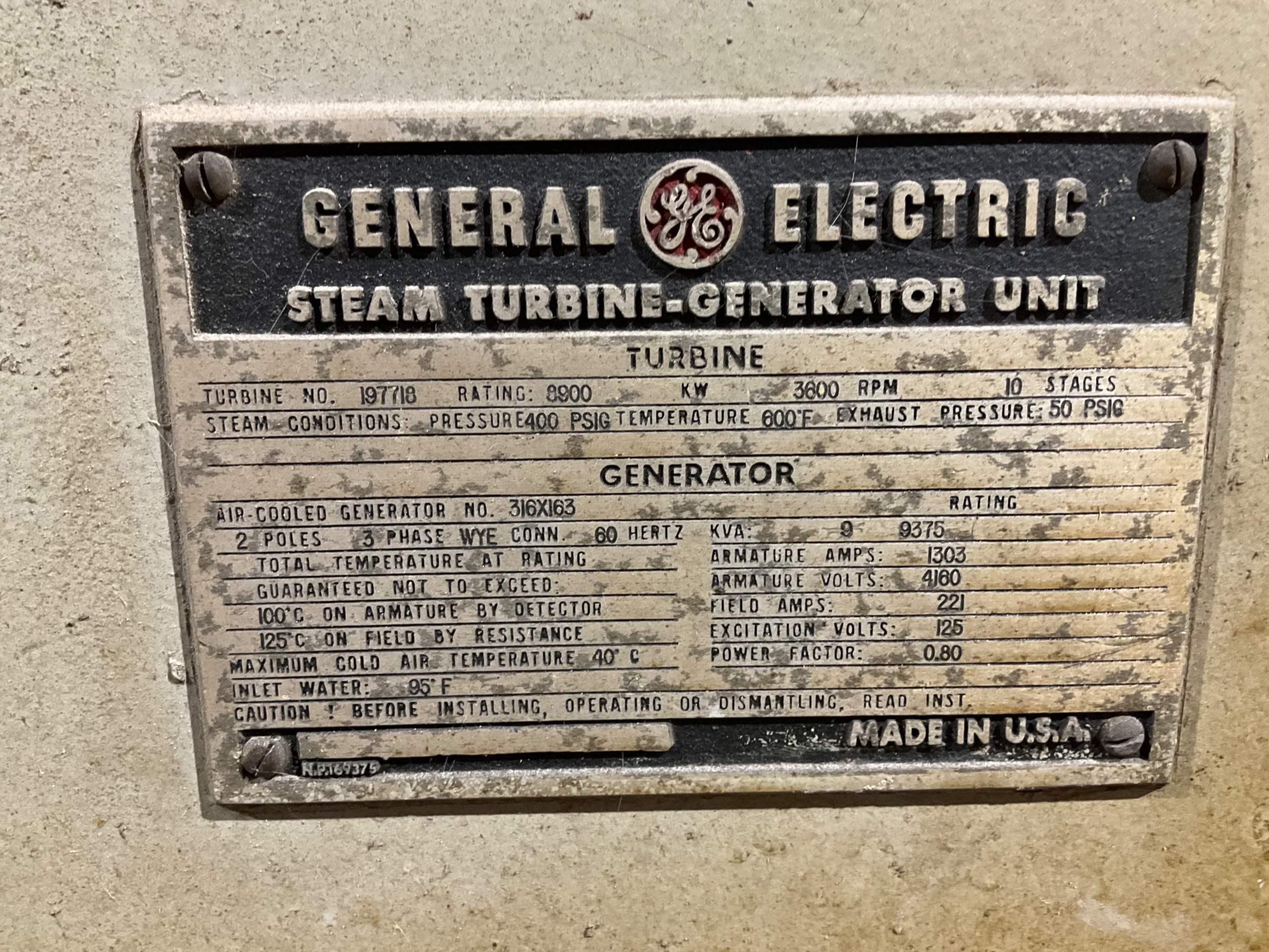 GENERAL ELECTRIC 316X163 STEAM TURBINE–GENERATOR - undefined