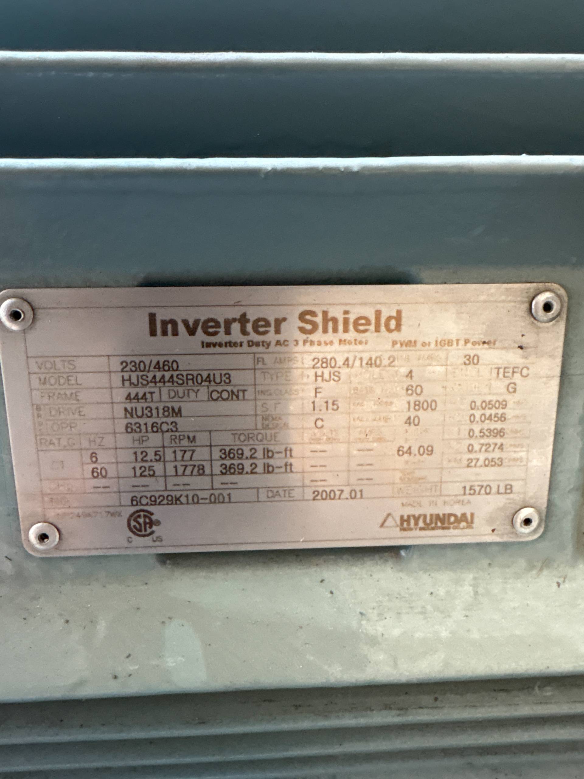 2007 HYUNDAI HJS444SR04U3 125 HP AC MOTOR - undefined