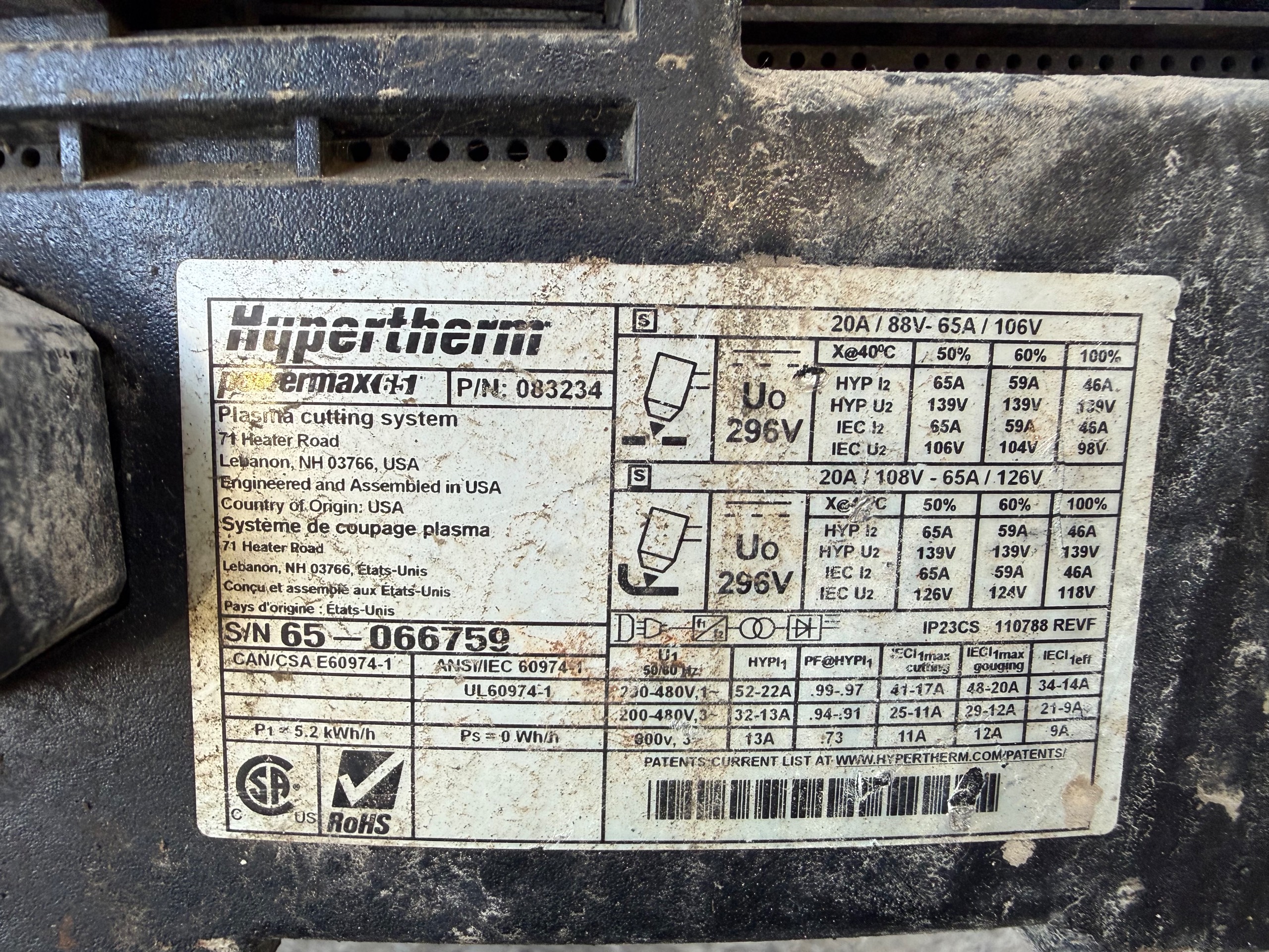 HYPERTHERM POWERMAX 65 PLASMA CUTTING MACHINE - undefined