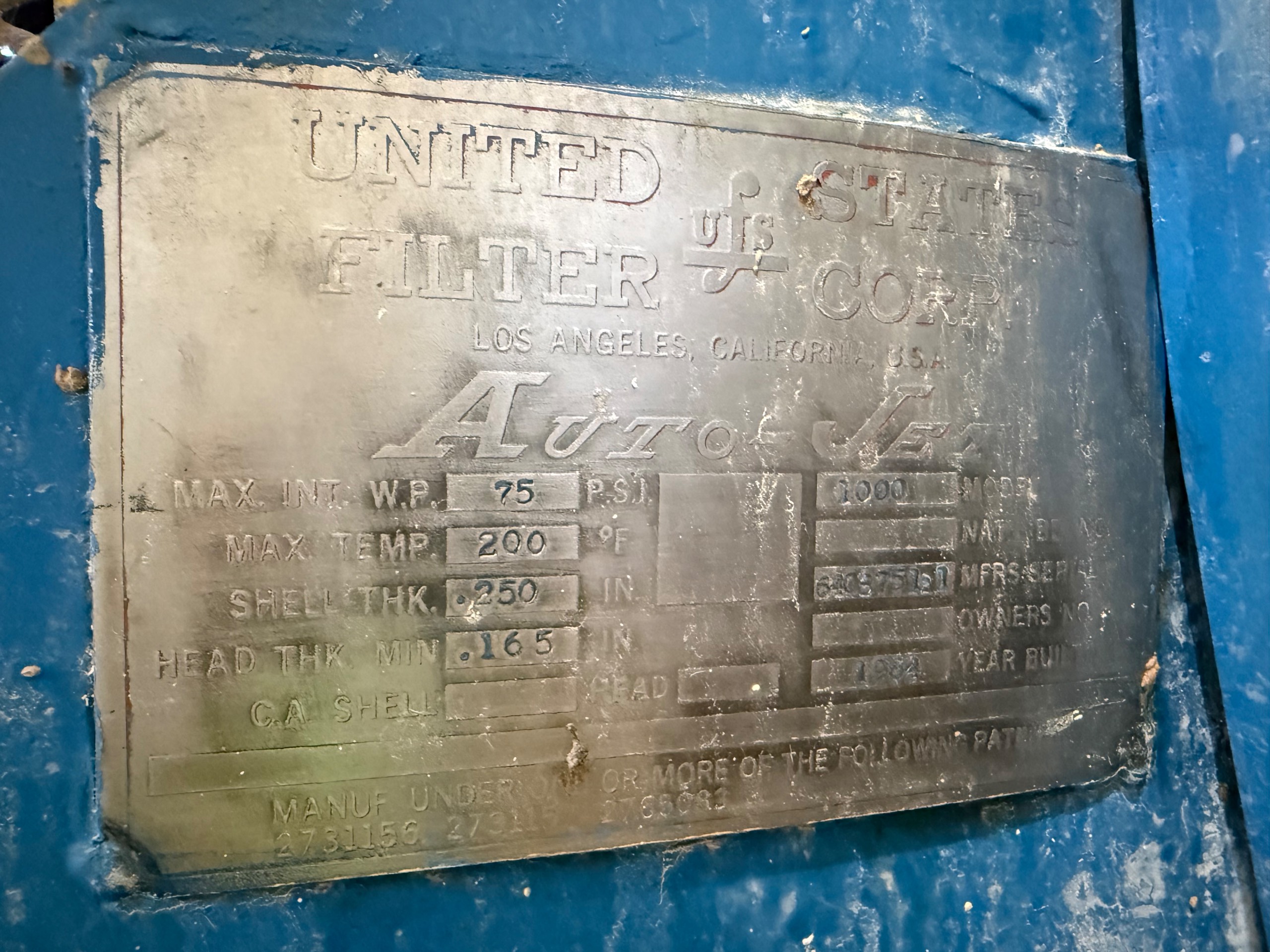 1982 UNITED STATES FILTER CORP. AUTO-JET 1000 FILTER - undefined