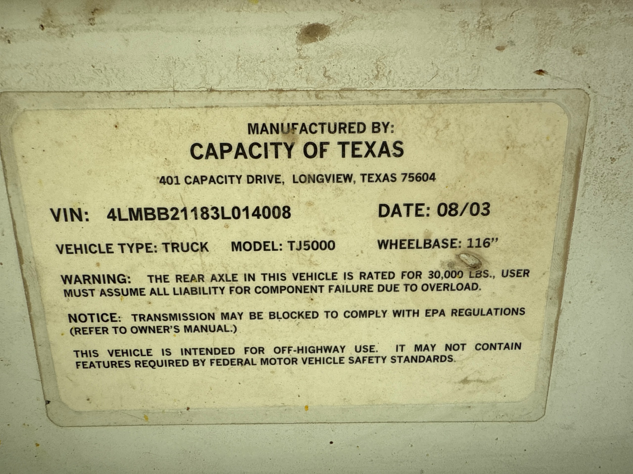 2003 CAPACITY TRUCKS TJ5000 UTILITY TRUCK - undefined