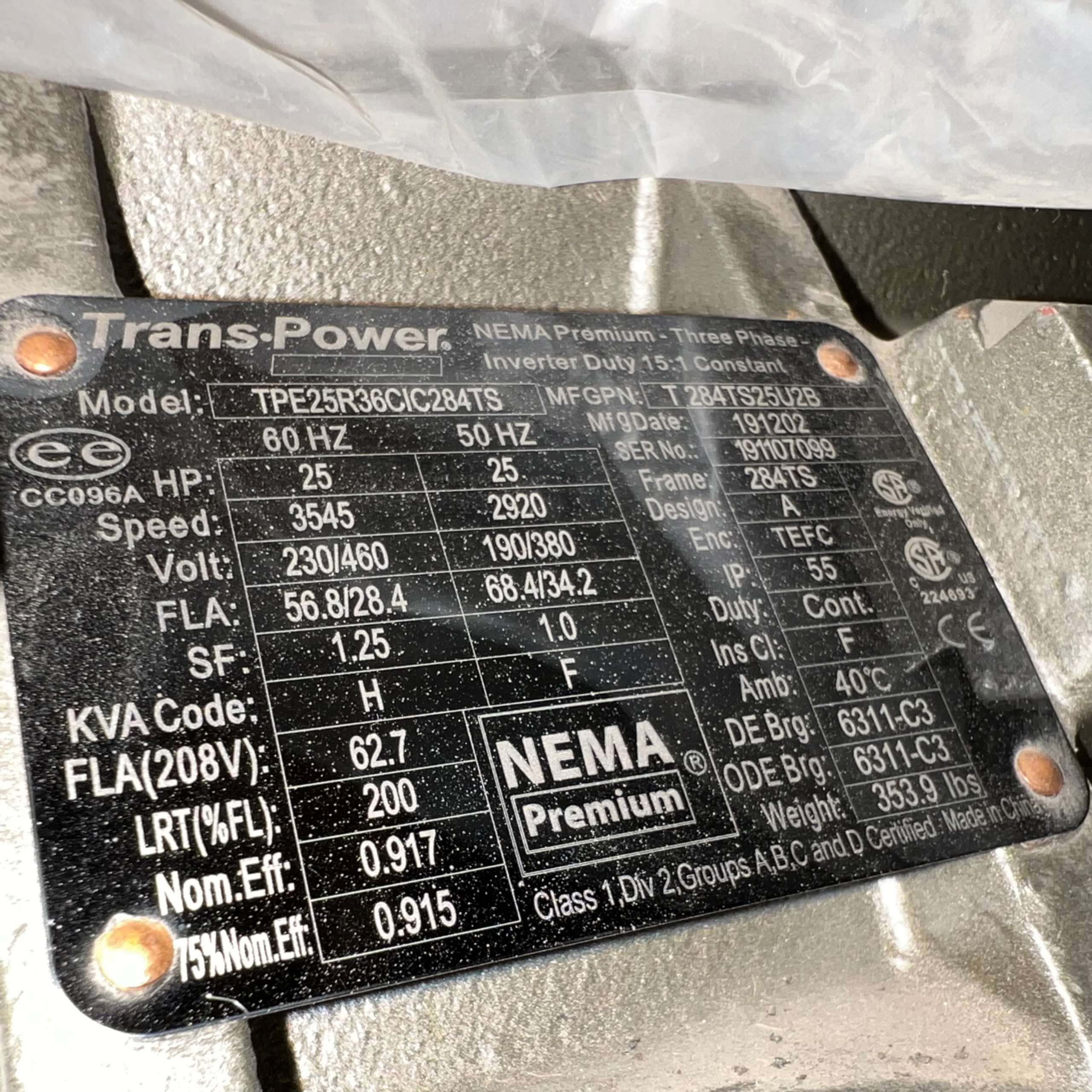 TRANS•POWER TPE25R36CIC284TS AC MOTOR - undefined