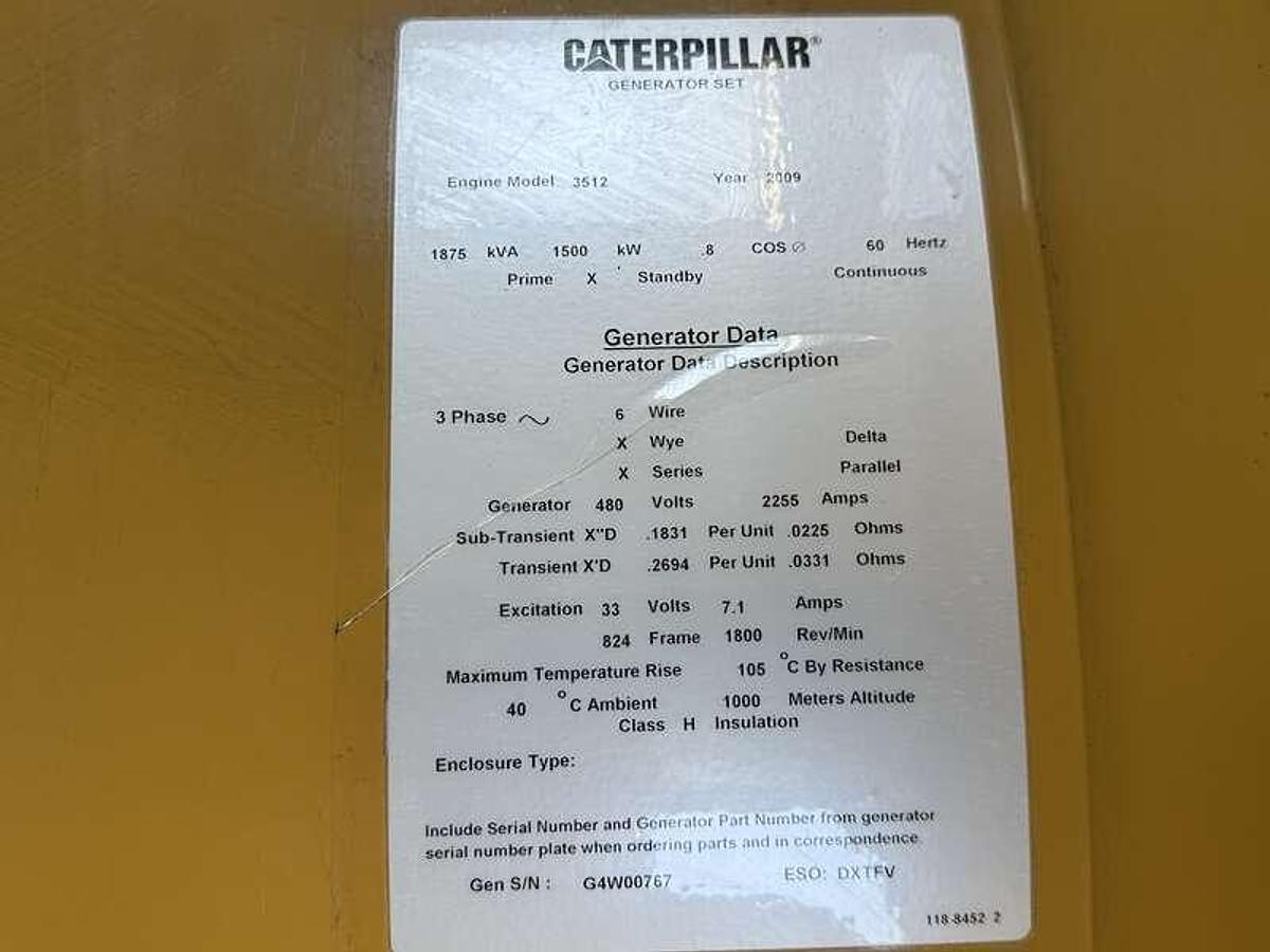 2009 CATERPILLAR 3512C DIESEL GENERATOR, EPA TIER 2 1500 KW - undefined