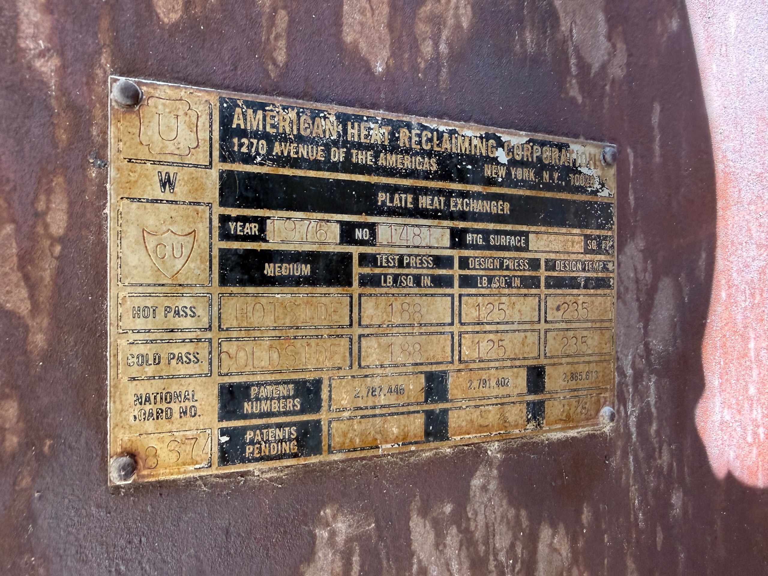 1976 AMERICAN HEAT RECLAIMING CORP. HEAT EXCHANGER - undefined