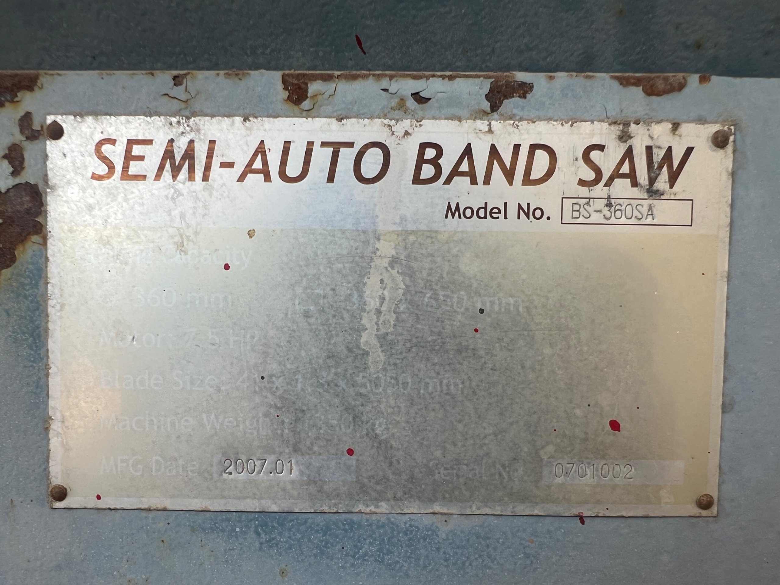 2007 BAILEIGH BS-360SA HORIZONTAL BAND SAW - undefined