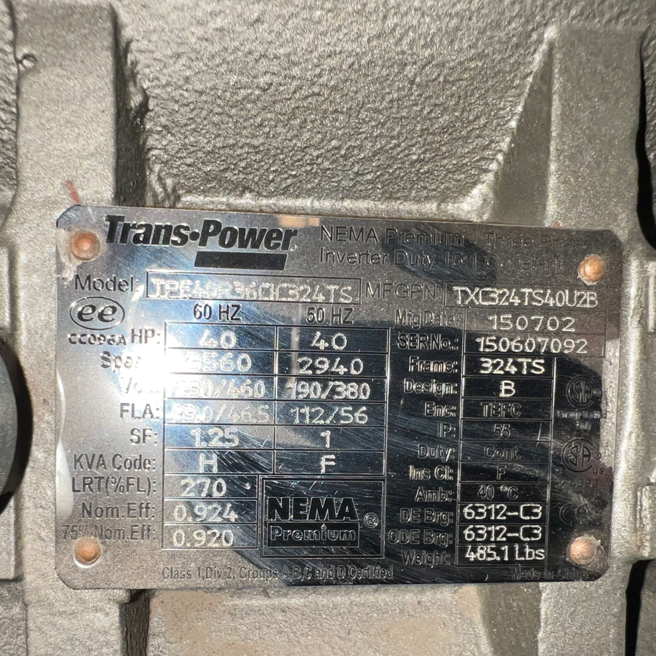 2015 TRANS-POWER TPE40R36CIC324TS AC MOTOR - undefined