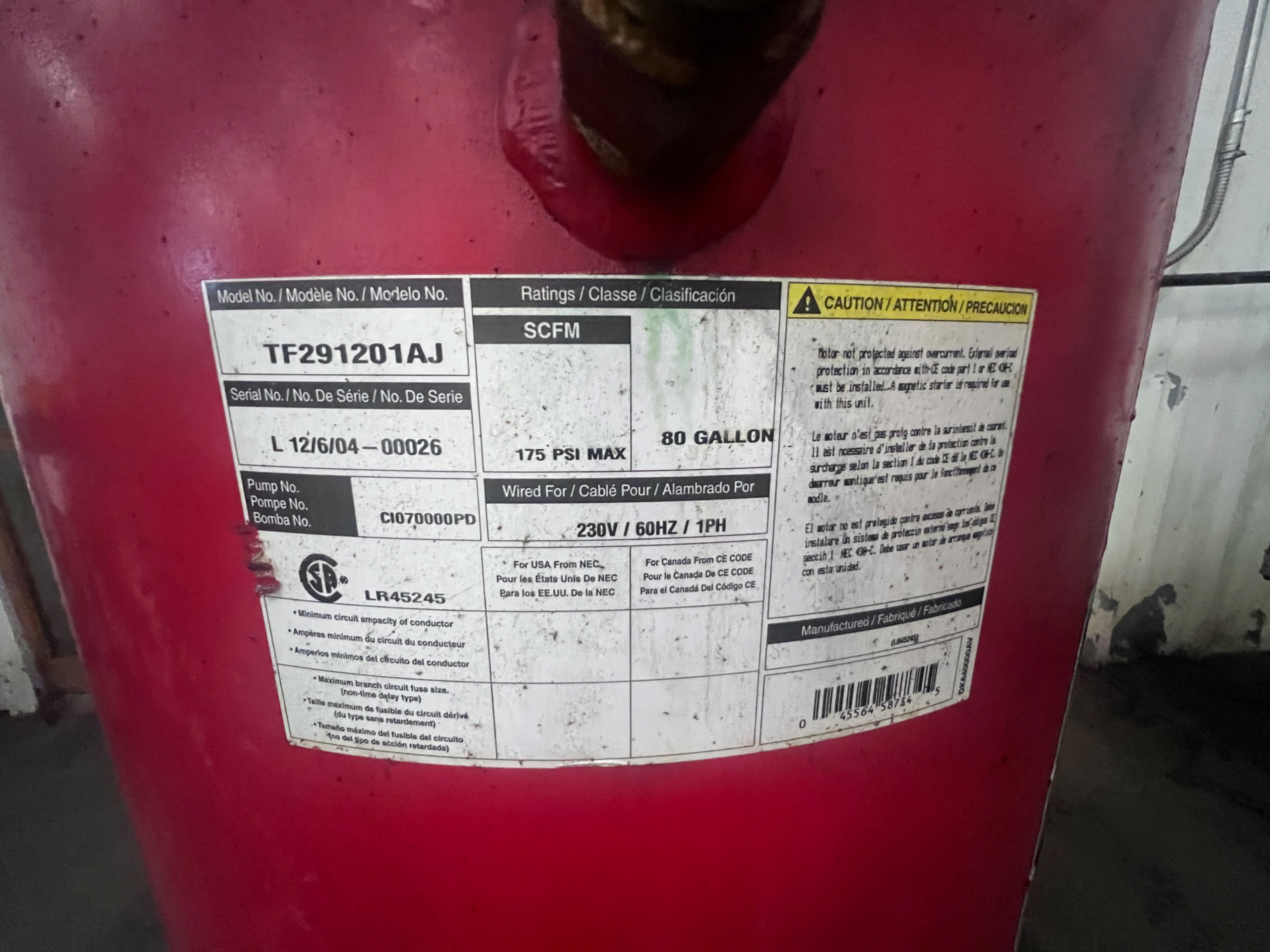 2004 HUSKY TF291201AJ AIR COMPRESSOR - undefined