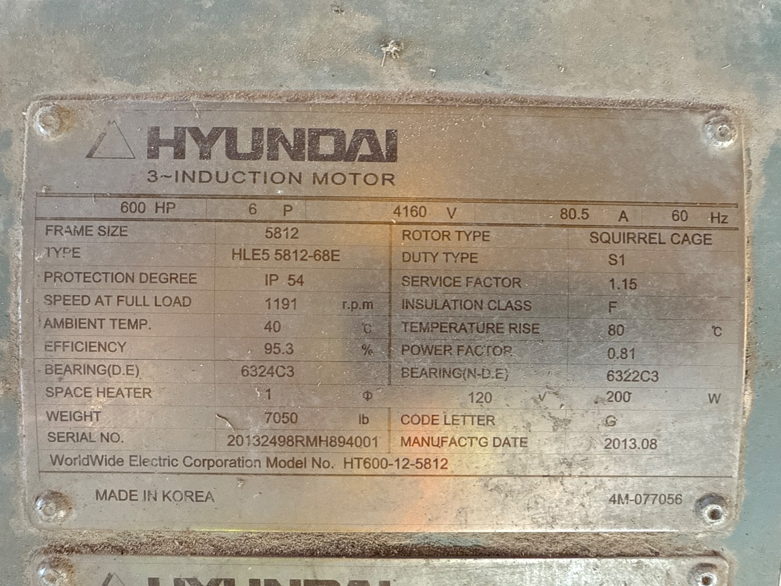 2013 HYUNDAI HLE5 5812-68E MOTOR - undefined