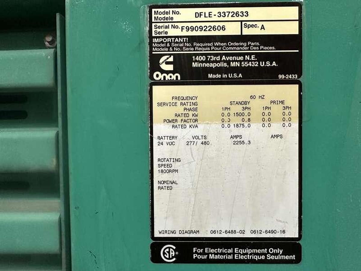 1999 CUMMINS DFLE 1500 KW DIESEL GENERATOR - undefined