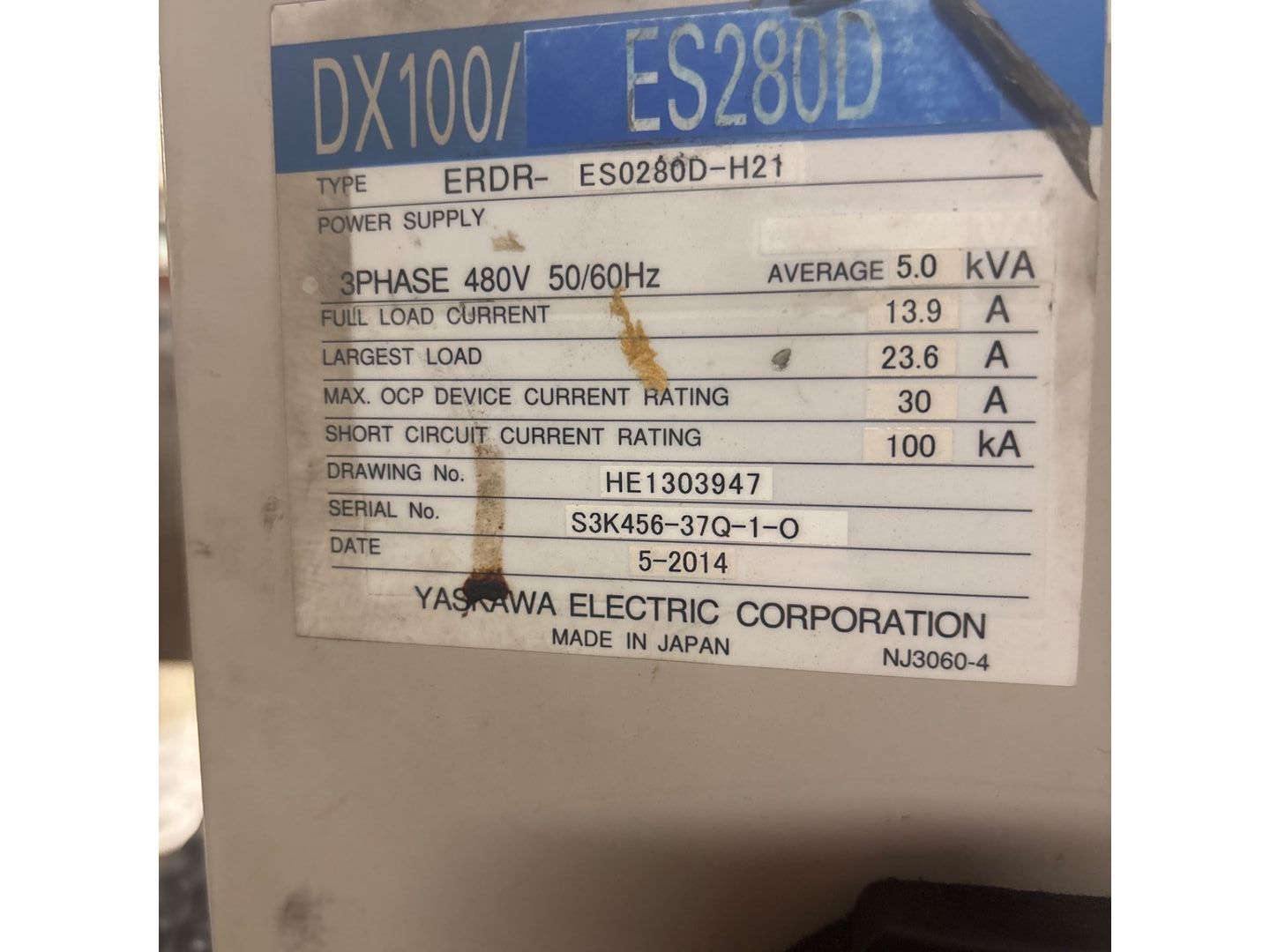 2014 YASKAWA MOTOMAN ES280D ARTICULATED ROBOT & DX100 CONTROLLER ASSEMBLY - undefined