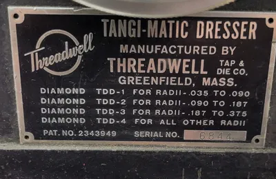 THREADWELL TANGI-MATIC DRESSER GRINDING FIXTURE - undefined