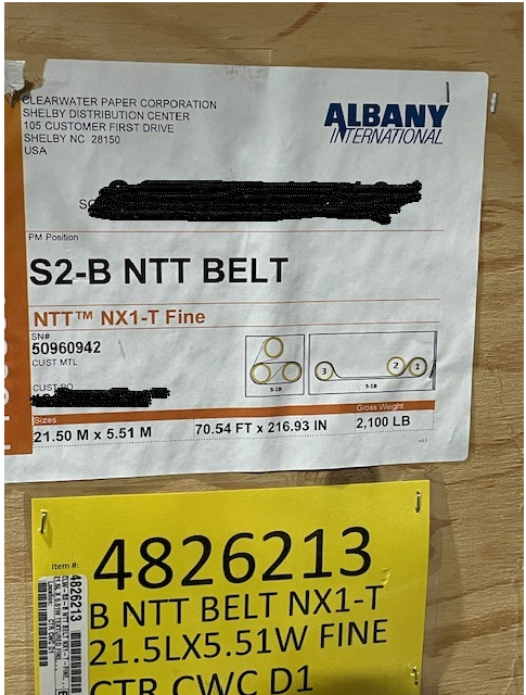 QTY 3: 2019 ALBANY INTERNATIONAL NX1-T BELTS FOR AN NTT TISSUE MACHINE - undefined