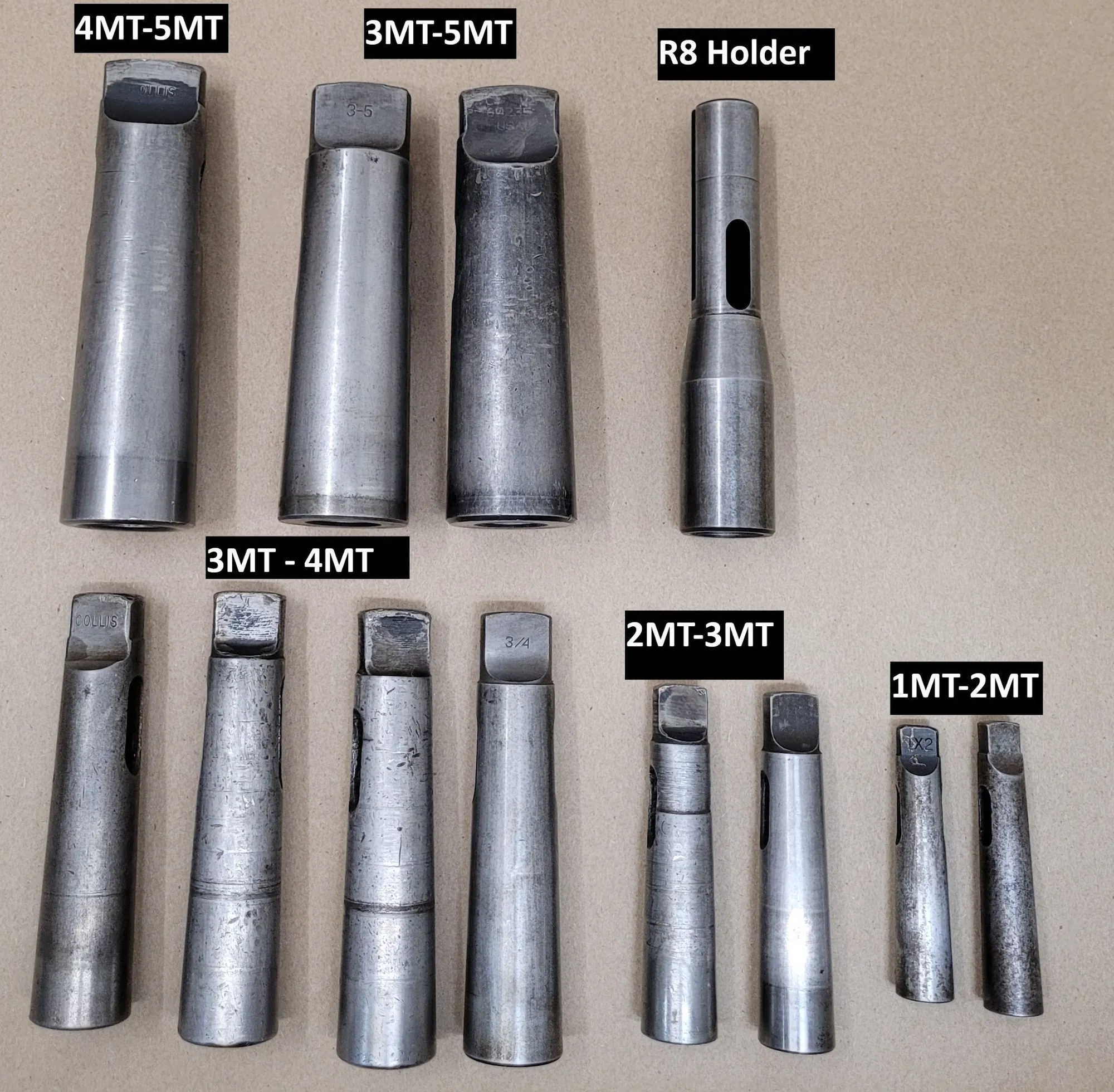 COLLIS 12-PIECE MORSE TAPER AND R8 HOLDER SLEEVE SET, 1MT-5MT, 24MM R8, 6-INCH LENGTH - undefined